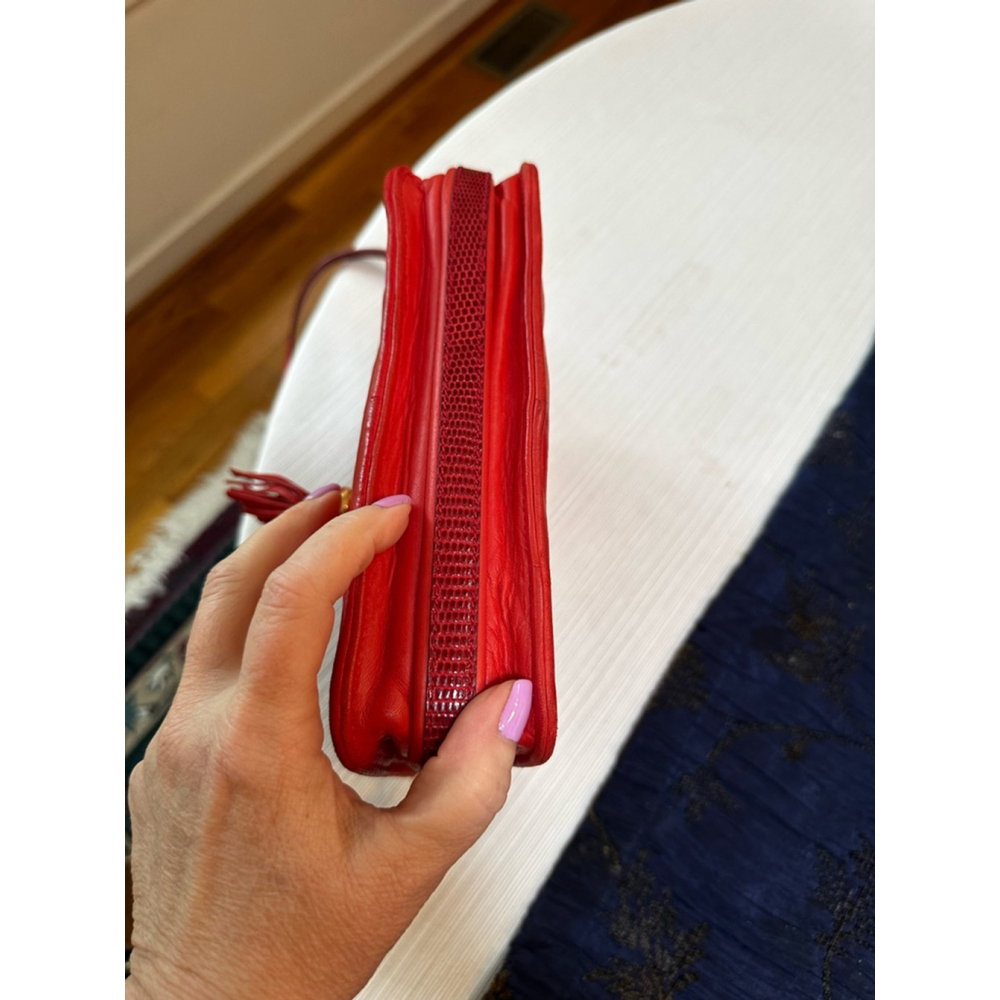 Bally Red Leather & Lizard Crossbody Bag - Picture 8 of 16
